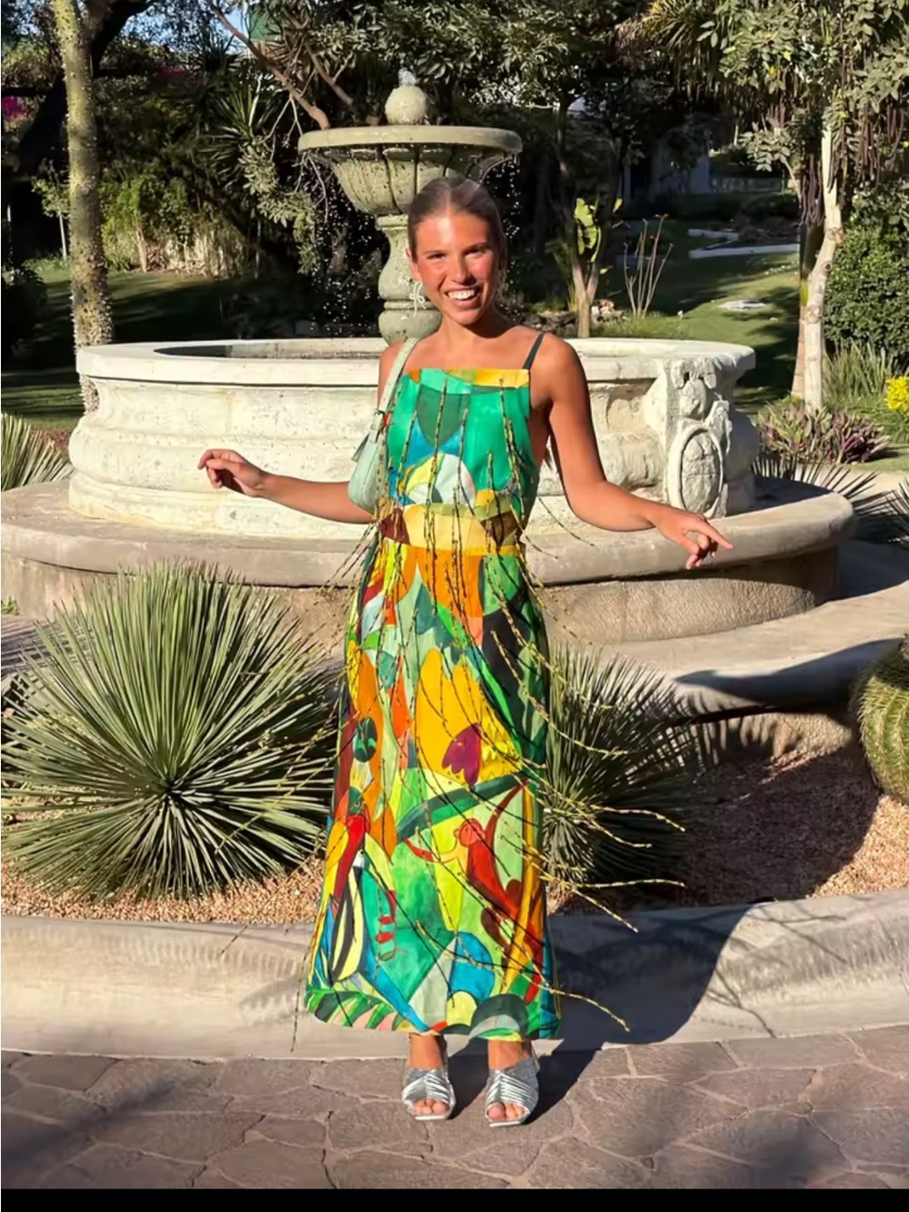 Alemais Mokshini Beaded fringed Green Multi-Color Abstract Print Midi Dress - Picture 3 of 13